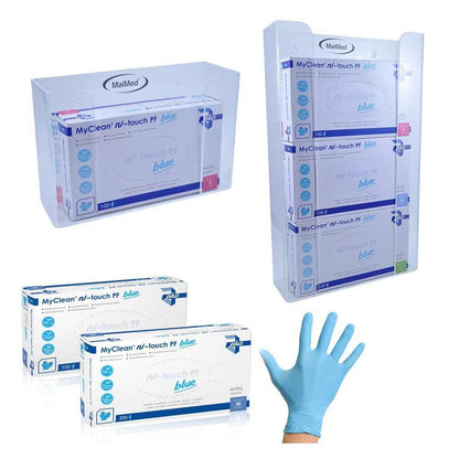 MaiMed Nitrilhandschuhe, blaue Handschuhe im Set mit Box und Spender