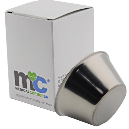 Edelstahl-Medizinbecher mit dunklem Messring, 30 ml, graduiert