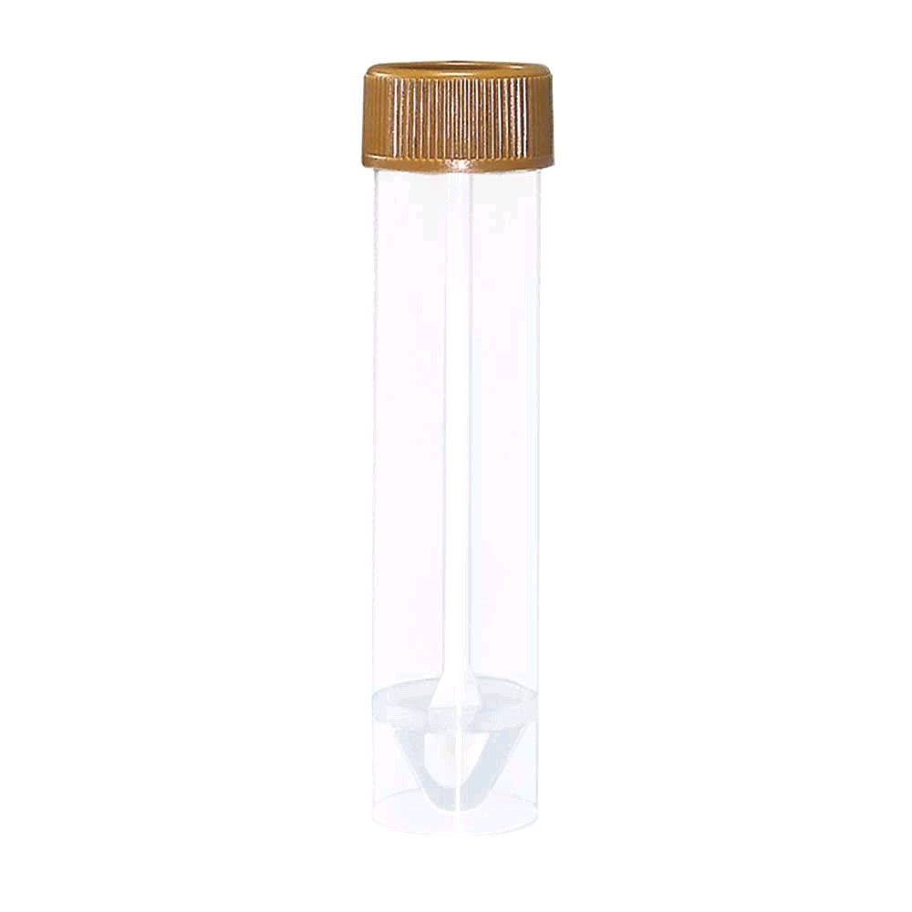 Stuhlröhrchen mit braunem Schraubverschluss, transparentes Röhrchen mit Skala am Boden