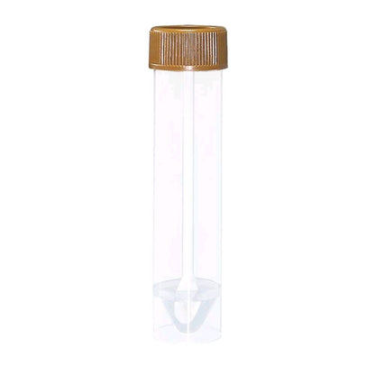 Stuhlröhrchen mit braunem Schraubverschluss, transparentes Röhrchen mit Skala am Boden