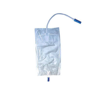 Urinbeinbeutel mit transparentem Beutel und blauem Schlauchanschluss