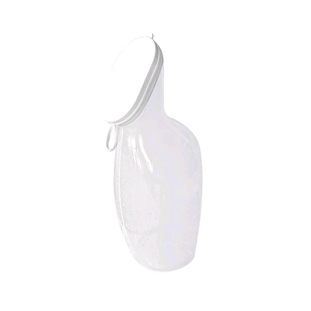 Urinflasche aus transparentem Kunststoff, mit Trichterauslauf und Schlaufe