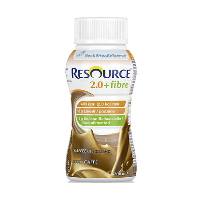 Nestlé Resource 2.0+ Fibre Trinknahrung, Kaffee, 200 ml Flasche
