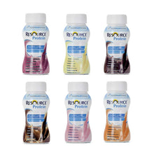 Proteindrink-Flaschen-Set mit sechs Sorten: violett, gelb, braun, rosa, orange