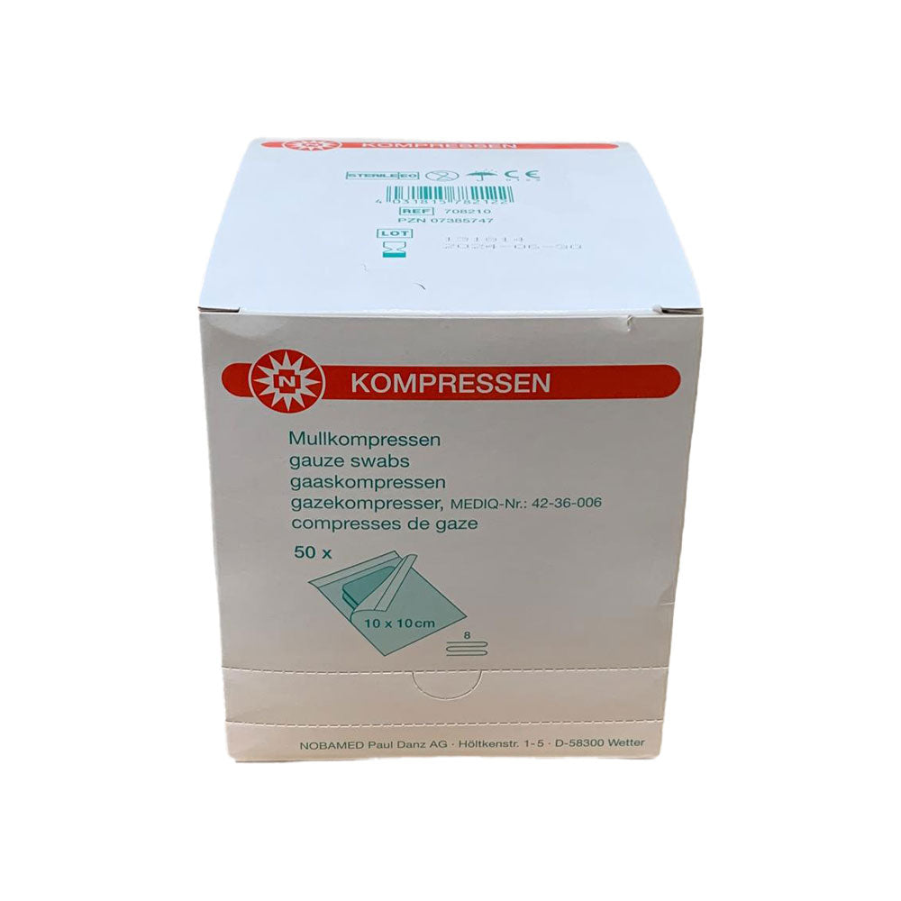 Sterile Noba Mullkompressen Karton, Hinweis „KOMPRESSEN“, 50×, 10×10 cm