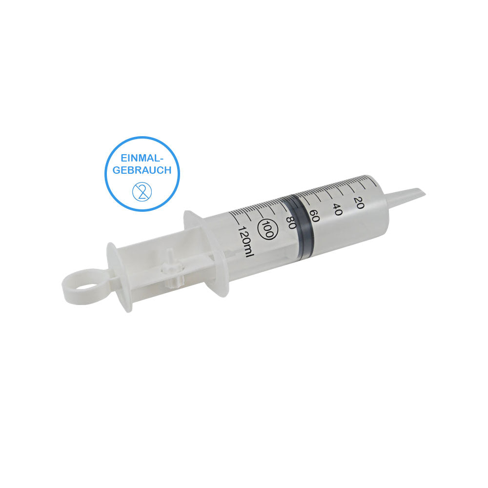 Sterile Wund-/Blasenspritze, schräger Ansatz, Skala bis 120 ml, Einmalgebrauch-Kennzeichnung