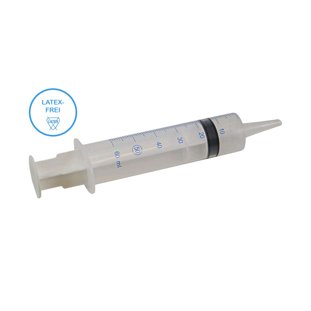Sterile Wund-/Blasenspritze, schräger Ansatz, Skala bis 60 ml, Latexfrei-Kennzeichnung