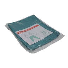 OP-Bekleidung im sterilen Beutel, blau-grün, mit Etikett