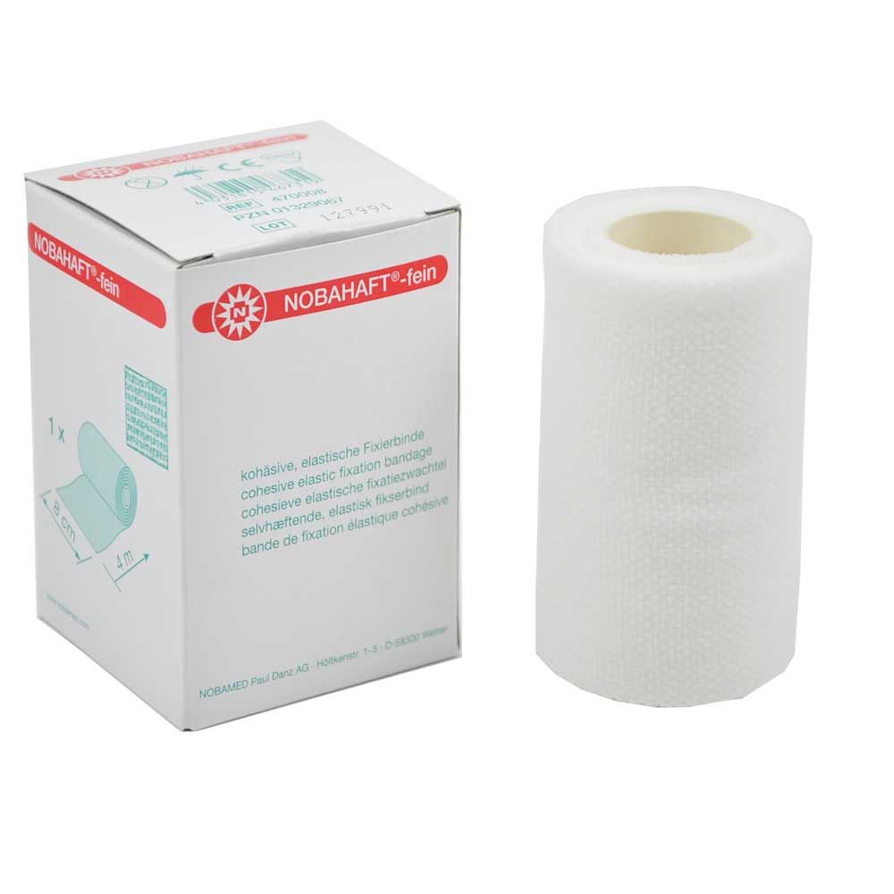 Nobahaft®-fein kohäsive Fixierbinde, weiße glatte Rollenbandage, mit Kartonverpackung