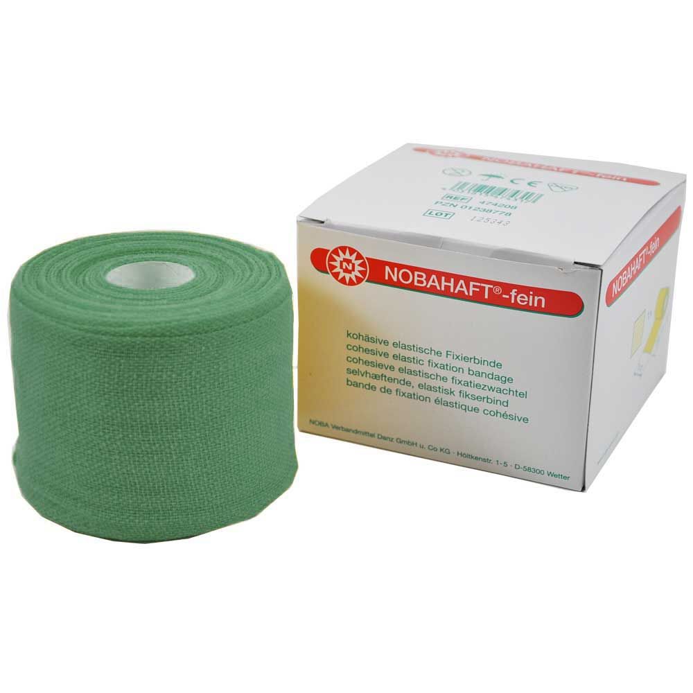 Kohäsive Fixierbinde, grün aufgerollt mit Verpackung