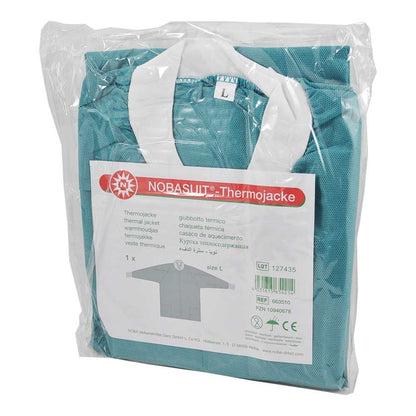 NOBASUIT® Thermojacke: türkis, Folienverpackt, vorderer Reißverschluss, hochstehender Kragen