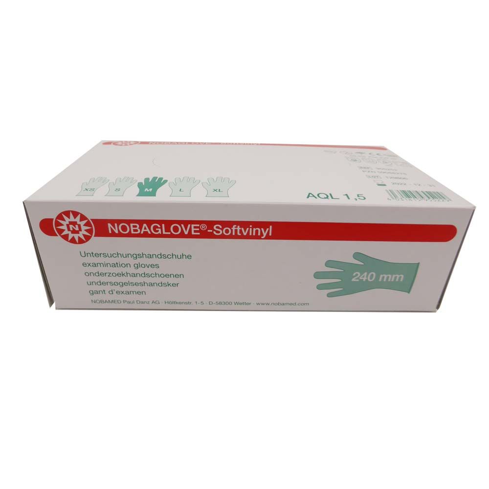 Einmal-Handschuhbox NOBAGLOVE®-Softvinyl mit 240 min und Größen XS–XL, AQL 1,5.
