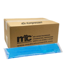 Gel-Kompressen im Karton, blauer Streifen, 40× Kompressen
