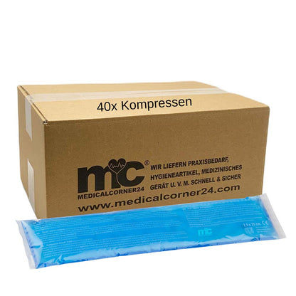 Gel-Kompressen im Karton, blauer Streifen, 40× Kompressen