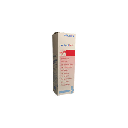 Wundgel-Tube in Umverpackung, schülke+ octenilin® Aufdruck, Seitenansicht