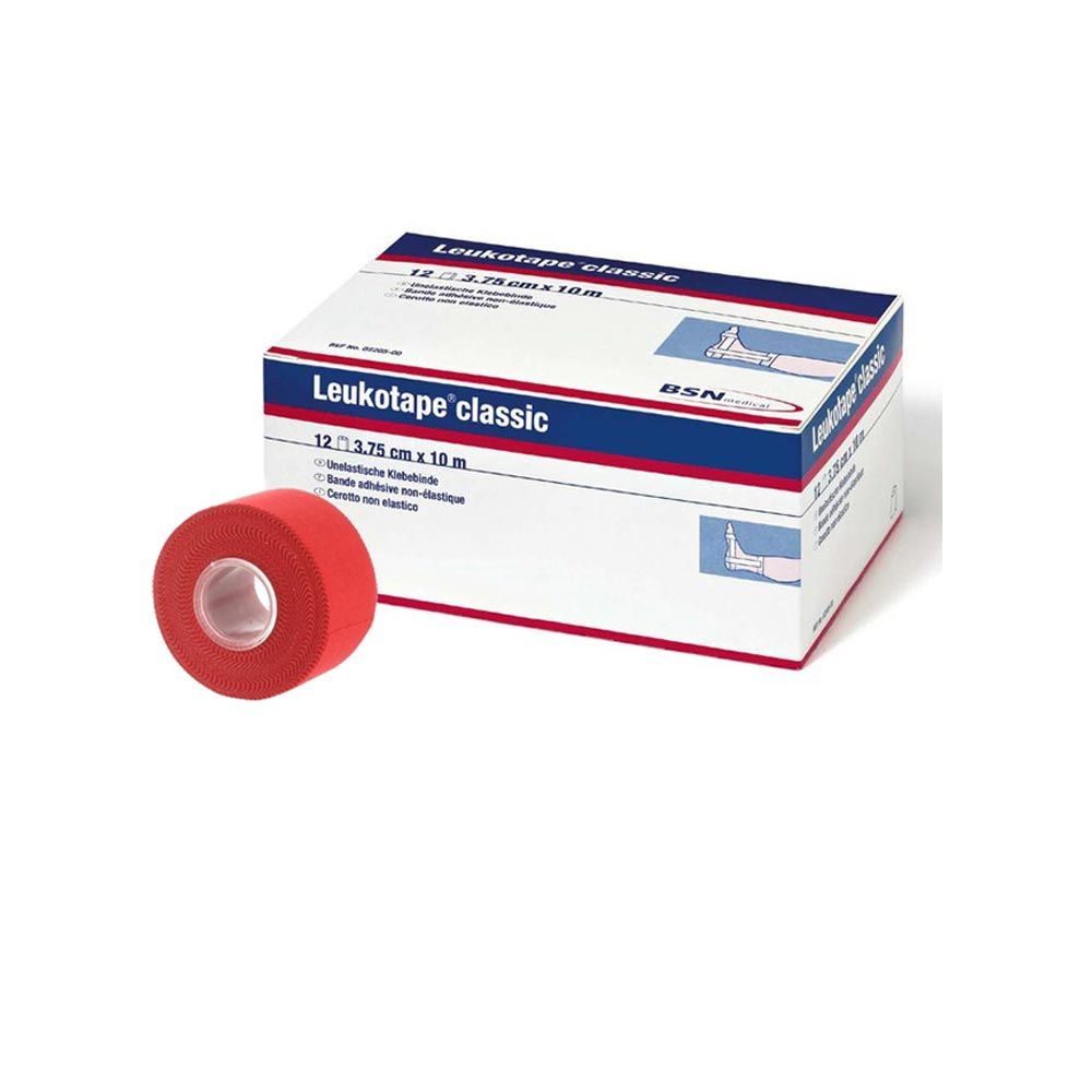 BSN medical Leukotape classic Tapeverband: rotes Rollenpflaster, Breite 3,75 cm, 12 Stück