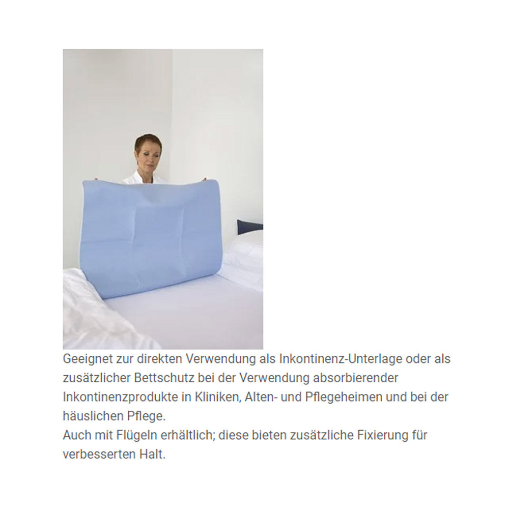 Inkontinenzunterlage mit Flügeln aus Textil, hellblau, passend für die Bettauflage