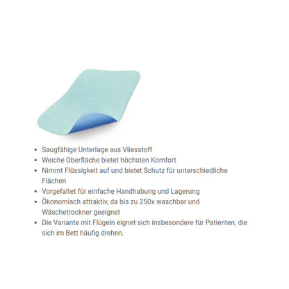 Inkontinenzunterlage aus Vlies/Textil, hellblau, kompakt, rechteckig mit abgerundeter Form