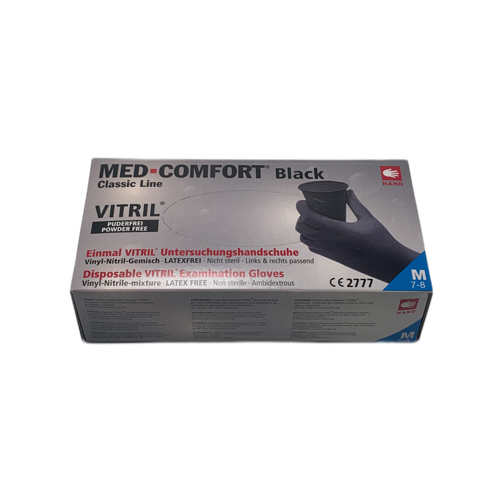 Med-Comfort Vitrilhandschuhe Black im Karton, Classic Line, Größenhinweis M–8/9