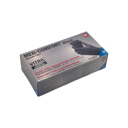 Med-Comfort Vitrilhandschuhe Black im Karton, puderfrei, Hinweis zu Einmalgebrauch