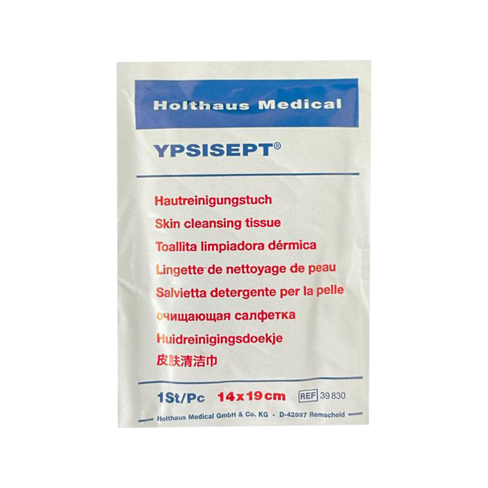 Hautreinigungstuch YPSISEPT® Packung, Vorderseite mit Größenangabe.