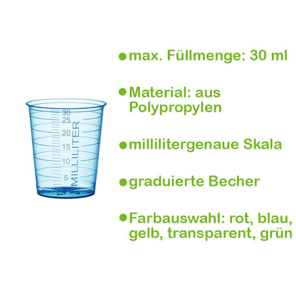 Einmal-Medizinbecher 30 ml aus Polypropylen mit graduierten Millilitermarkierungen