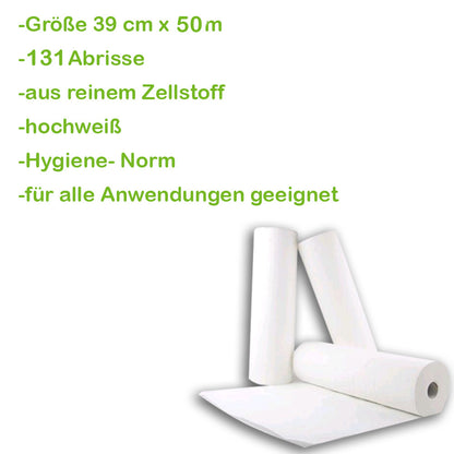 Weißes, 2-lagiges Liegenpapier auf Rolle, Größe 39 cm x 50 m.