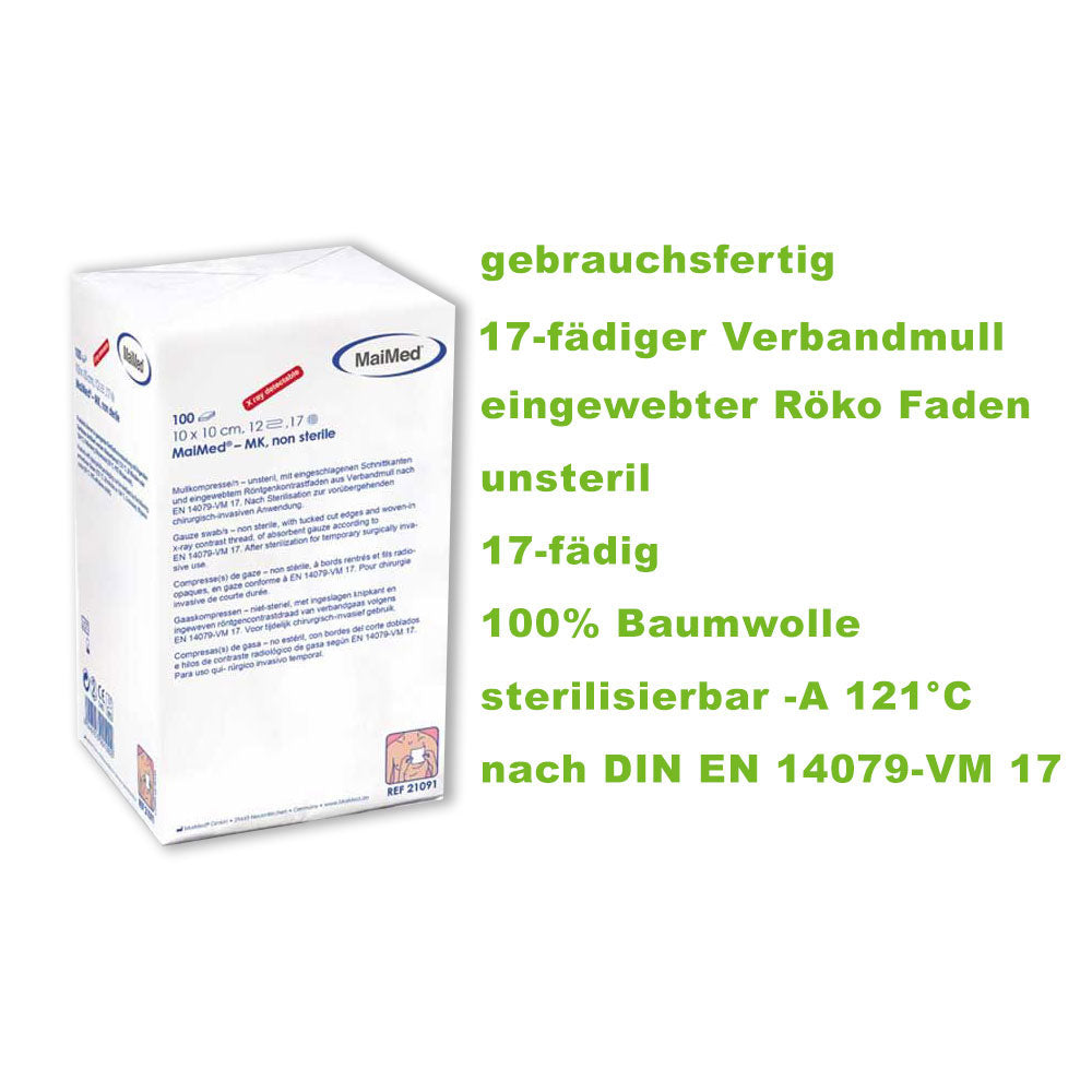Verbandmull-Kompressen, 17-fädig, 100% Baumwolle, unsteril, weiß (Packung)