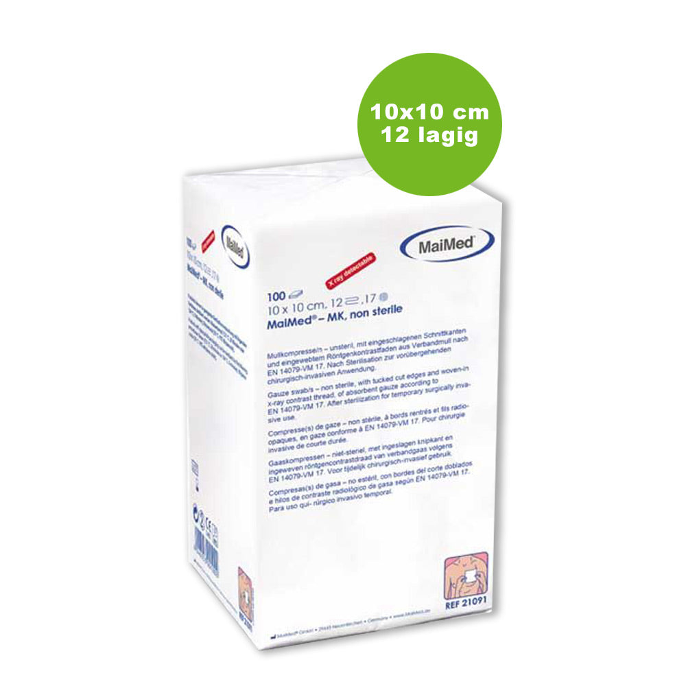 Verbandmull-Kompressen 10×10 cm, 12-fach, 12 lagig, weiß (Packung)