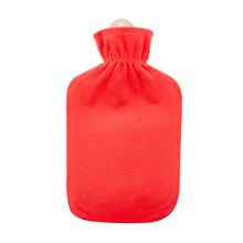 2‑Liter‑Wärmflasche in Koralle mit Flauschbezug und Schlaufe am Verschluss