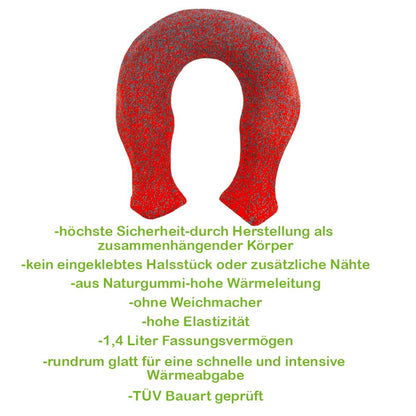 Nackenwärmflasche mit Strickbezug in Rot-Orange, ergonomische U-Form