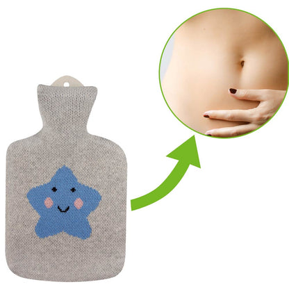 Sänger Wärmflasche 0,8 l mit grauem Strickbezug und blauem Stern-Motiv