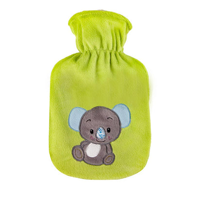 Wärmflasche mit Velourbezug in Grün, Koala-Motiv mittig