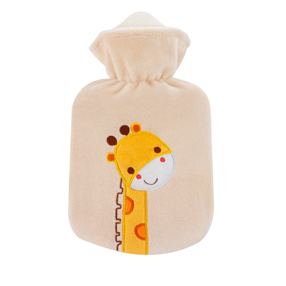 Wärmflasche mit Velourbezug in Beige mit Giraffenmotiv