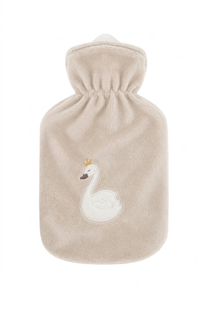 Sänger Wärmflasche mit Velourbezug, beige mit Schwan-Applikation