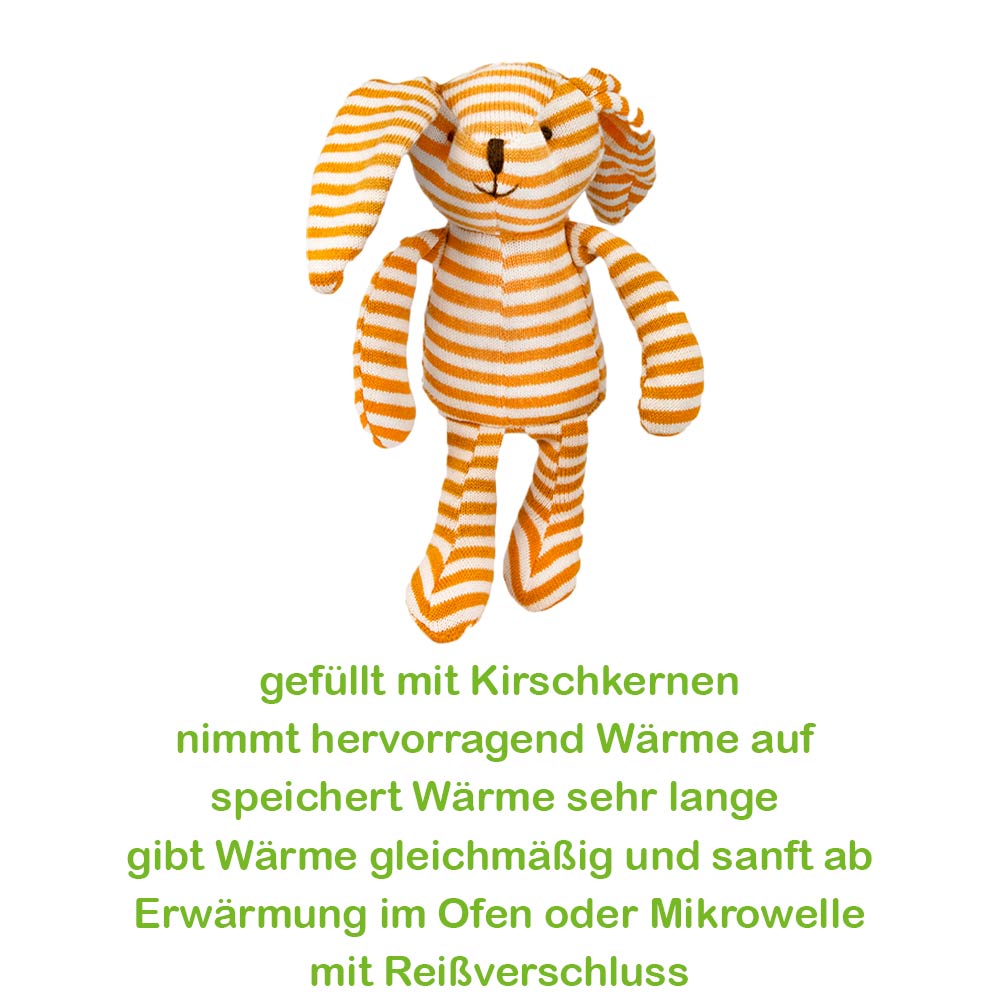 Oranges gestreiftes Hasen-Körnerkissen mit Kirschkern-Füllung als Wärmekissen