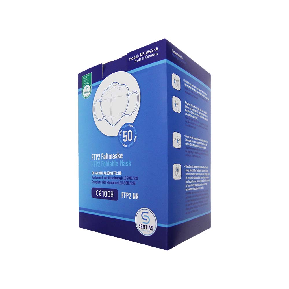 FFP2-Faltatemschutzmasken im blauen Karton, 50er Pack