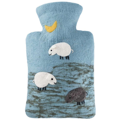 Hugo Frosch Klassik-Wärmflasche mit Filzbezug hellblau, Tiere am Wasser