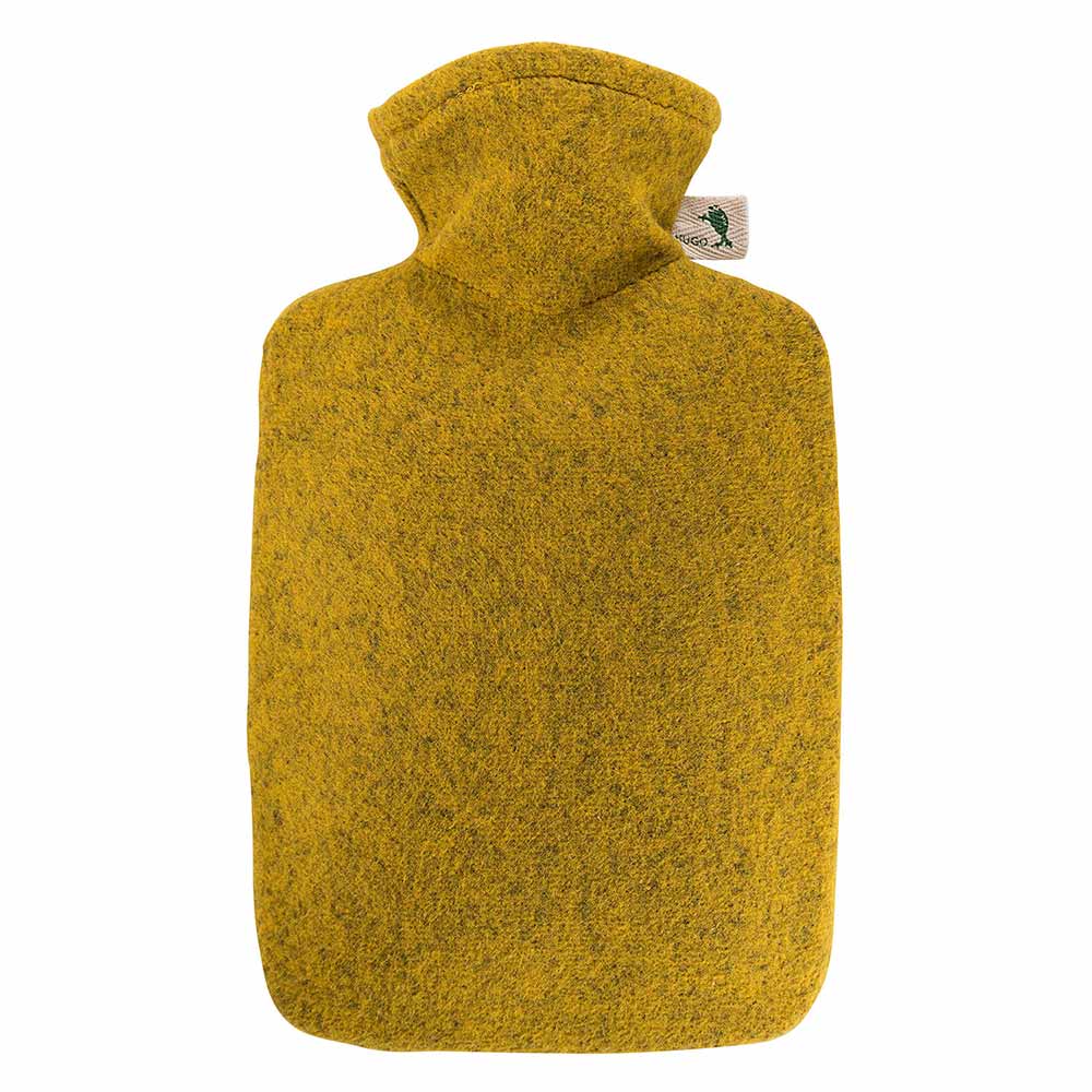 Wärmflasche mit Strickbezug in Gelb mit Lurex-Optik