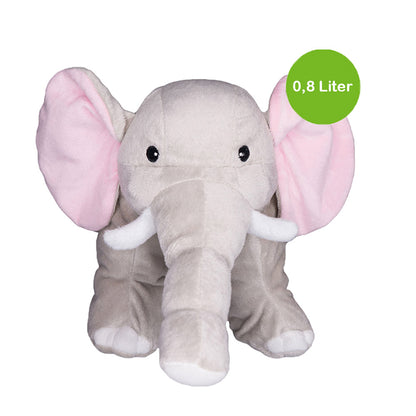 Kuschelkissen-Wärmflasche Elefant aus Plüsch, 0,8 Liter, mit rosa Ohren