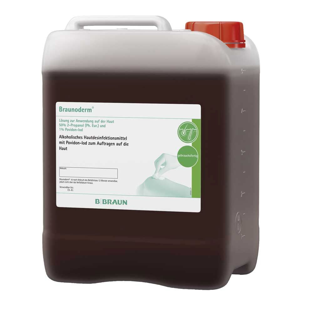 Hautdesinfektionsmittel-Kanister mit Tragegriff, Braun­derm, präoperativ