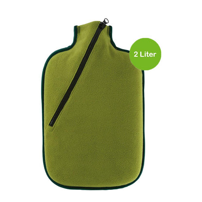 Wärmflasche Softshell Olivgrün, 2‑Liter, mit schmalem Reißverschlussstreifen