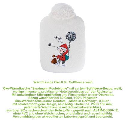 Wärmflasche mit Softfleece-Bezug weiß, Sandmann mit Baum und Blüten, Plüschpolster