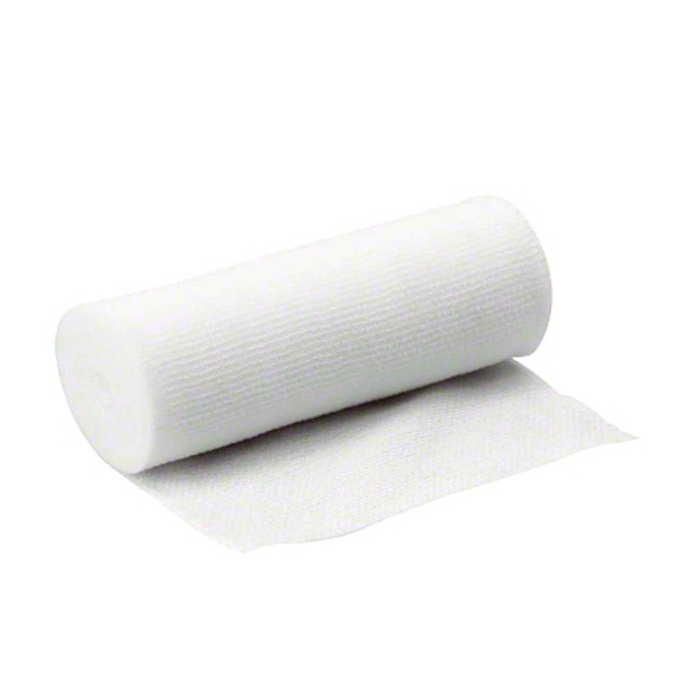 Elastischer Fixierverband, weiß, gerolltes Verbandmaterial mit Bandstreifen