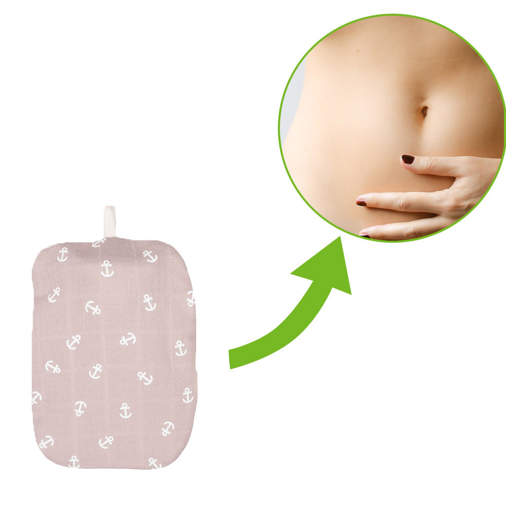 Mini-Wärmflasche mit Baumwollbezug, pastellbraun mit Anker-Muster, für Wärme