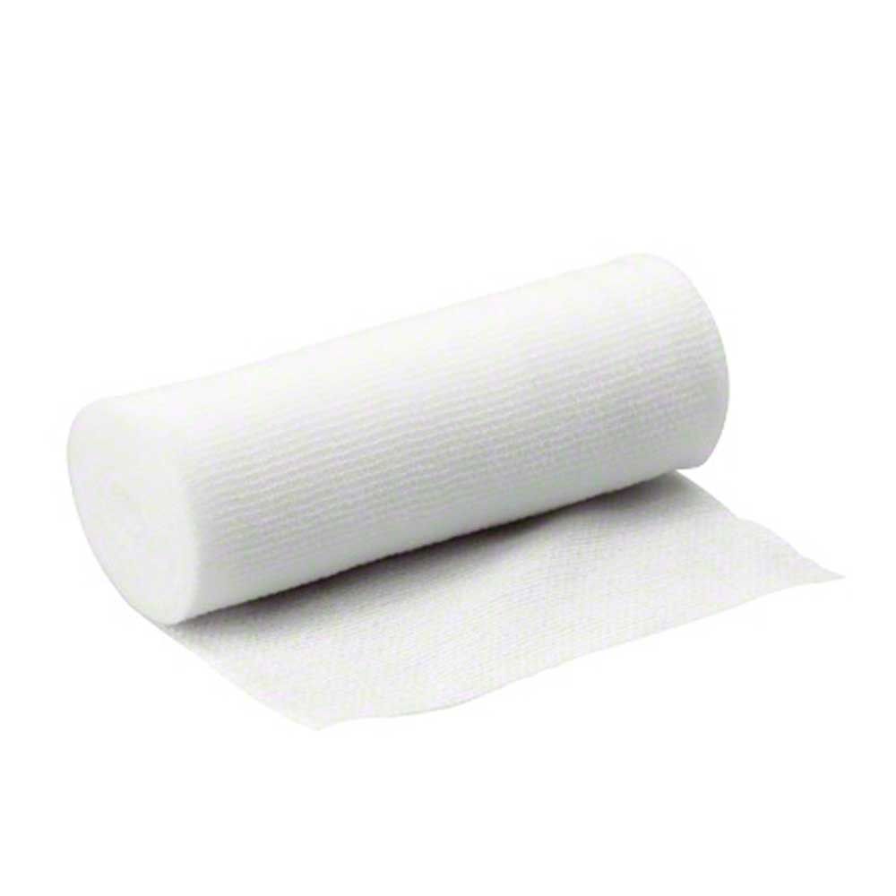 Elastischer Fixierverband mit weißer Rolle und langem, abrollbarem Verbandstreifen