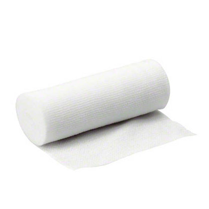 Elastischer Fixierverband mit weißer Rolle und langem, abrollbarem Verbandstreifen