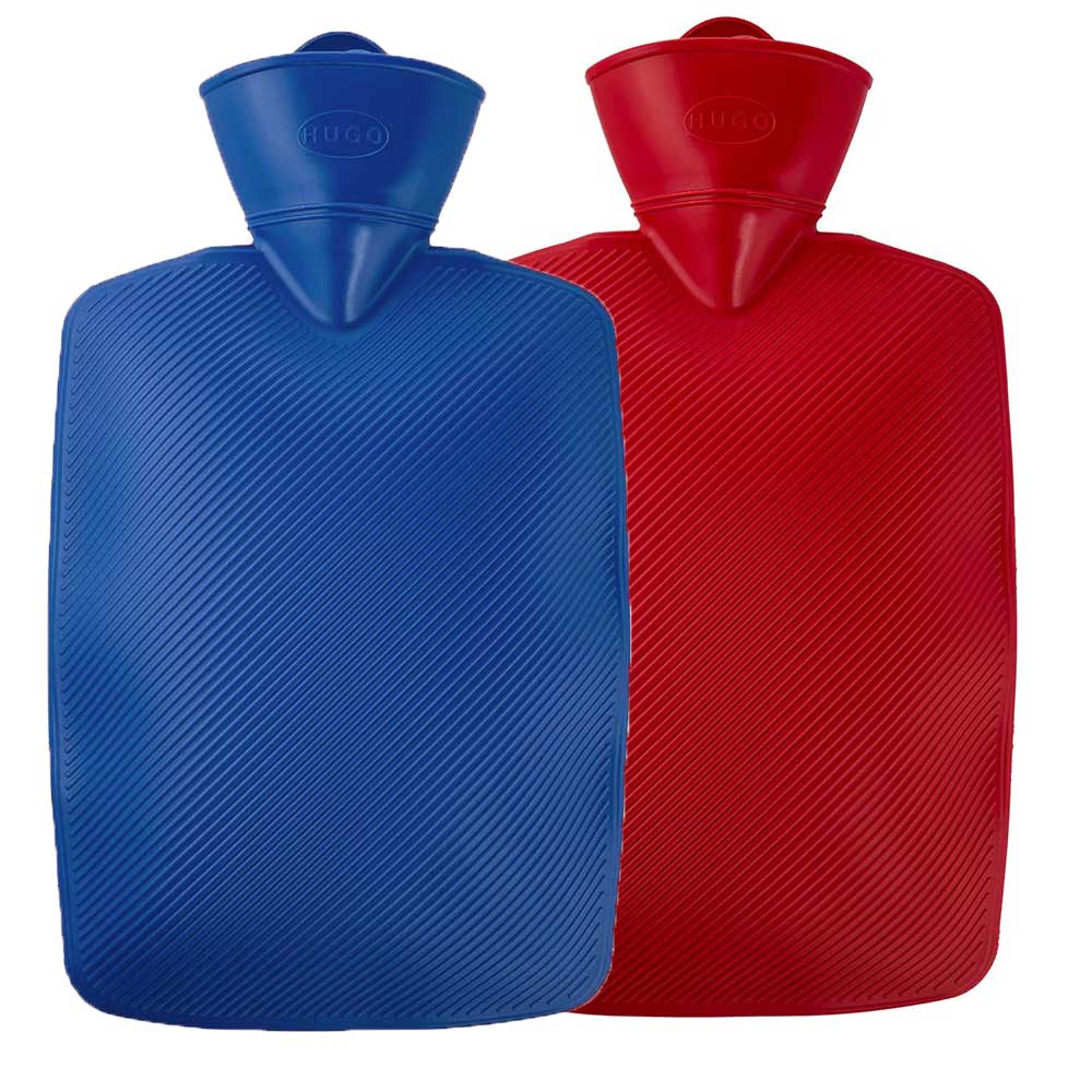 Hugo Frosch Klassik Wärmflasche 1,8 l, Lamelle, rot und blau, Rippenstruktur