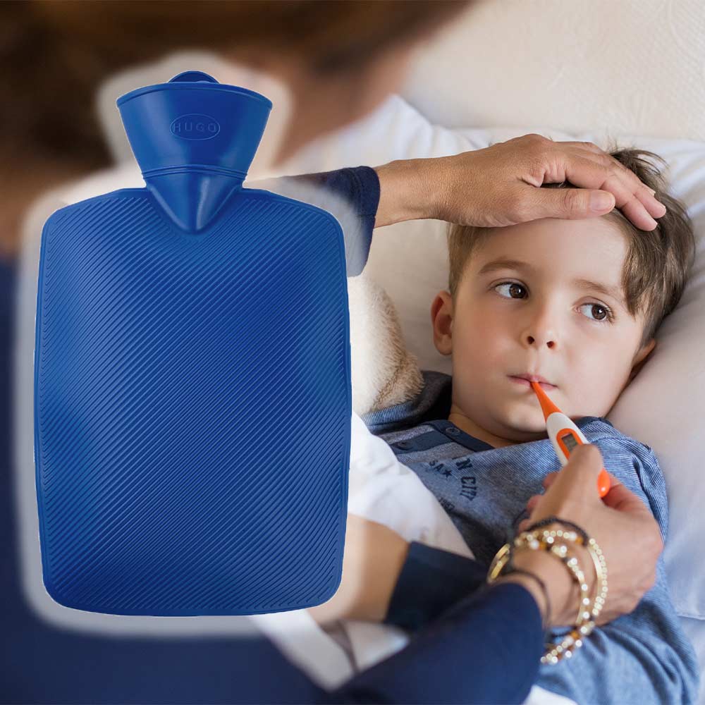 Hugo Frosch Klassik Wärmflasche 1,8 l, blau, Lamelle mit Rippenprägung