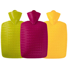 Wärmflasche-Set mit Flechtoptik: Limone, Magenta und Mango, je 1,8 l
